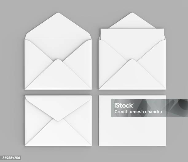 Leere Weiße Realistische Fürstlichen Umschläge Mockup 3d Renderingdarstellung Stockfoto und mehr Bilder von Briefumschlag