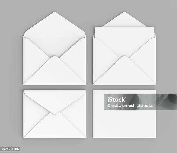 Blank White Realistic Baronial Envelopes Mock Up 3d Rendering Illustration Stock Photo - Download Image Now