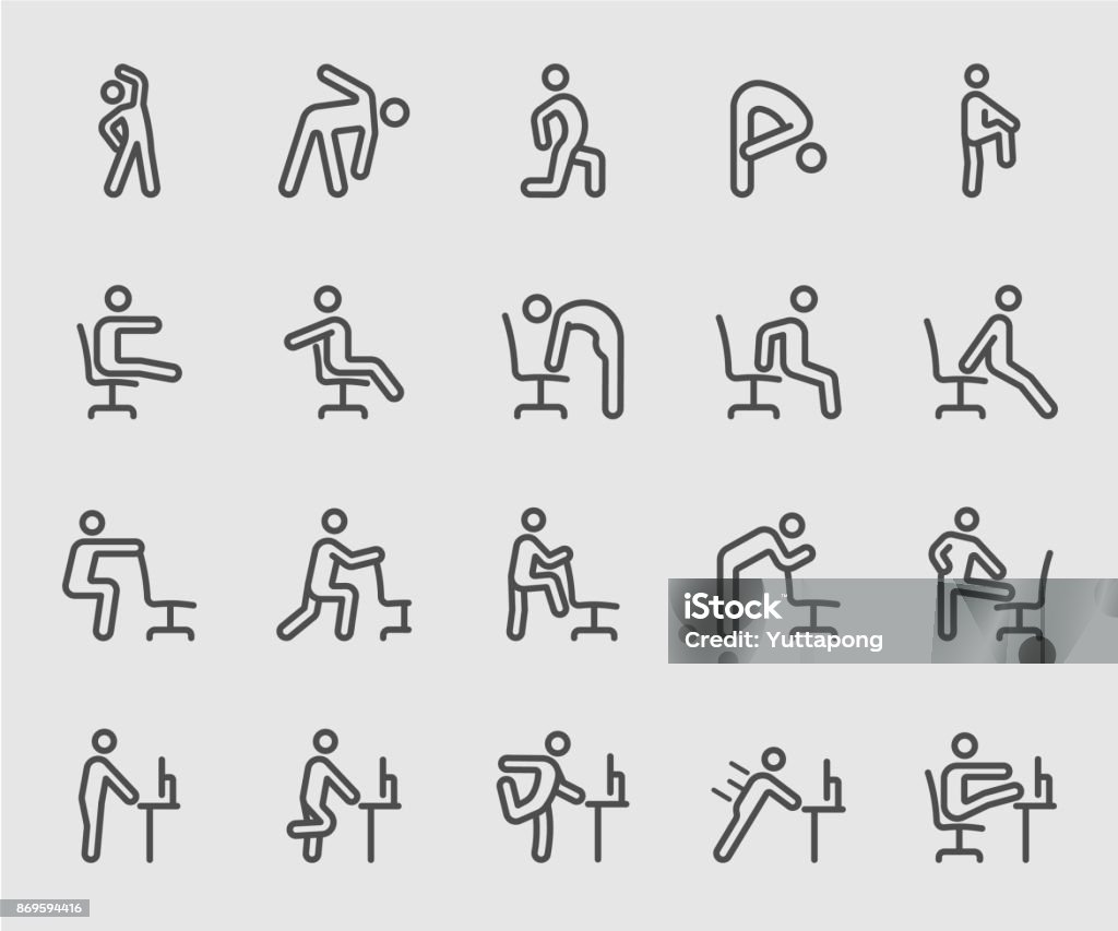 Exercise for People working, office, workplace line icon Stretching stock vector