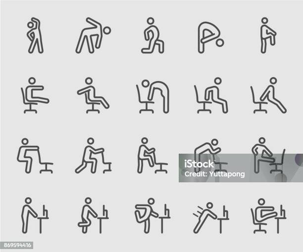 Exercise For People Working Office Workplace Line Icon Stock Illustration - Download Image Now