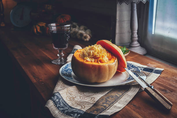 Pumpkin Risotto Baked with Cheese in a Pumpkin