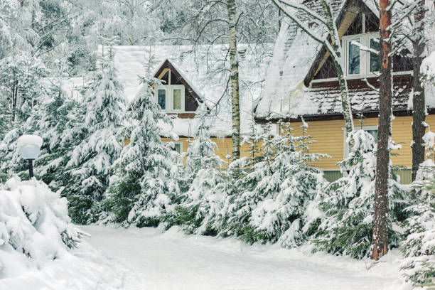 istock Small house for rest in the winter forest. 869599750