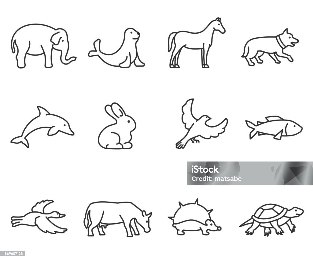 animals icons set. Editable stroke animals icons set, thin line design. various animals, linear symbols collection. zoo animals, isolated vector illustration. Icon Symbol stock vector