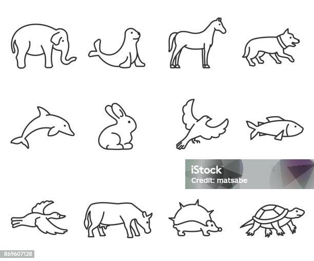 Animals Icons Set Editable Stroke Stock Illustration - Download Image Now - Icon Symbol, Horse, Elephant