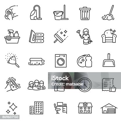 istock Cleaning service, icon set. Editable stroke 869607150