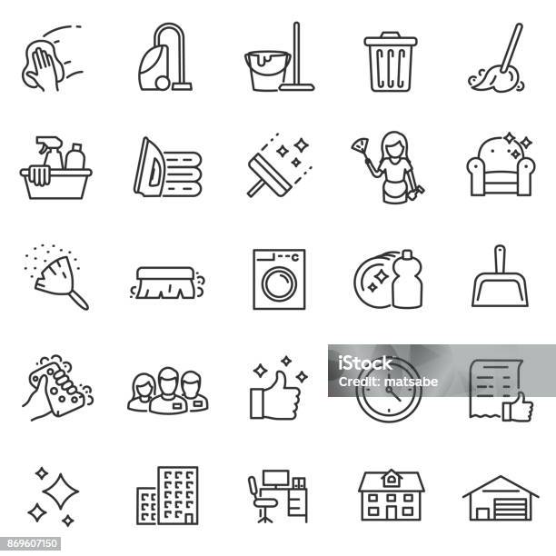 Cleaning Service Icon Set Editable Stroke Stock Illustration - Download Image Now - Icon Symbol, Hygiene, Clean