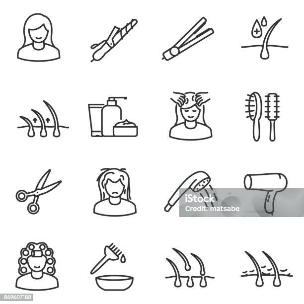 Hair Care Icon Set Editable Stroke Stock Illustration - Download Image Now - Icon Symbol, Hair, Hairdresser