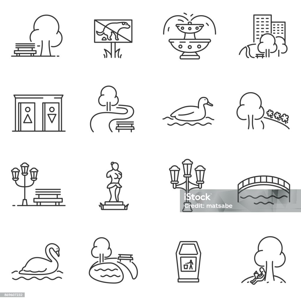 City park icons set. Editable stroke City park icons set. The open plot of land for recreation, thin line design. isolated symbols collection Icon Symbol stock vector