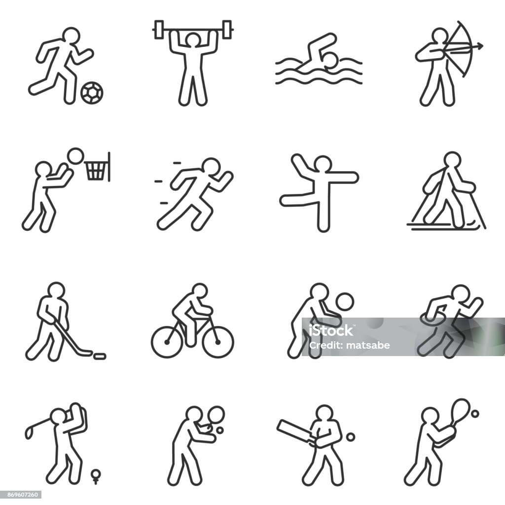 Sport, icon set. Editable stroke Sport, icon set. Different kinds of sports. linear design Icon Symbol stock vector