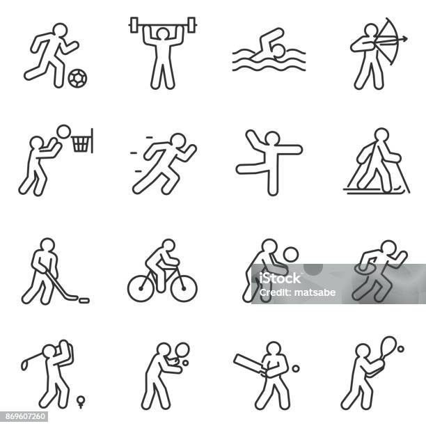 Sport Icon Set Editable Stroke Stock Illustration - Download Image Now - Icon Symbol, Running, Swimming