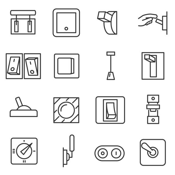 ilustraciones, imágenes clip art, dibujos animados e iconos de stock de conjunto de iconos de interruptores. movimiento editable - switch electricity power group of objects