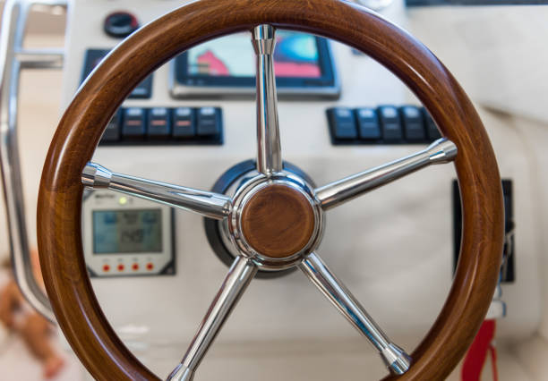 istock Steering Wheel Of A Luxury Yacht 869610326