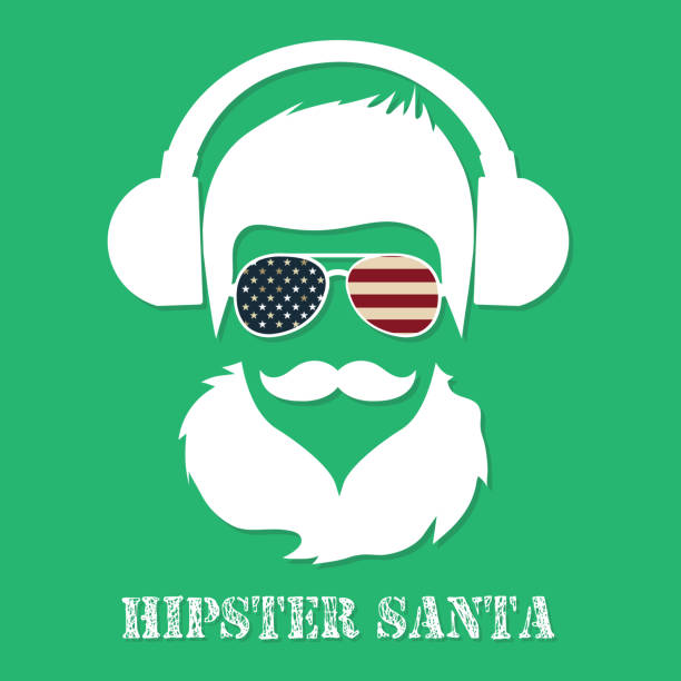 Hipster Santa Claus character illustration Hipster Santa Claus character . Modern design Vector illustration background of the cool guy wearing sunglasses stock illustrations