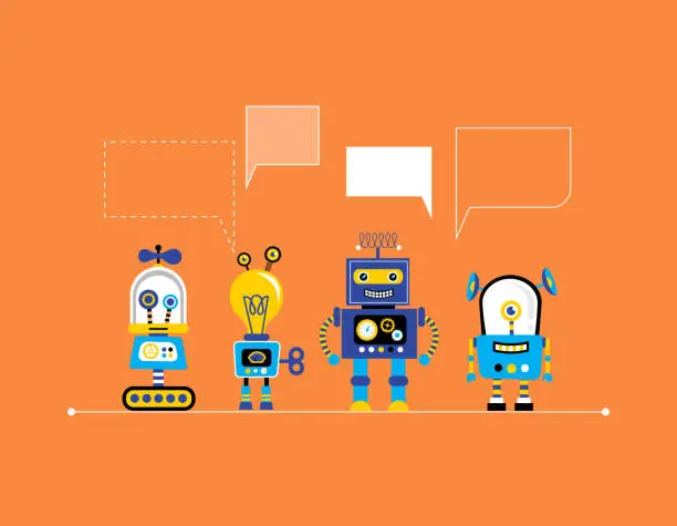 Vector illustration of Set of cute vintage robots