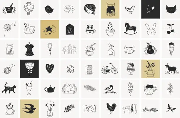 Vector illustration of Simple illustrations, vector hand drawn elements, doodles