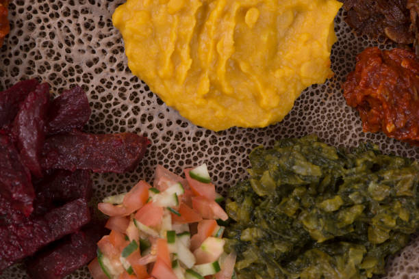 istock Close up Injera bread with sauces. 869617422