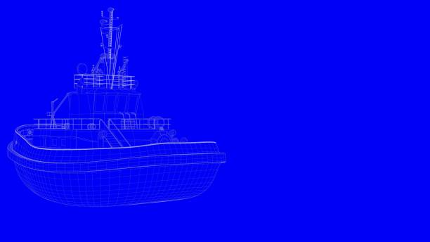 istock 3d rendering of a blue print ship in white lines on a blue background 869618546