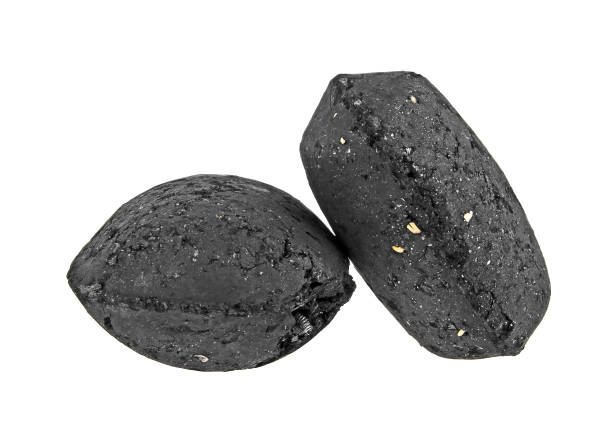 istock Charcoal briquettes on white background 869619434