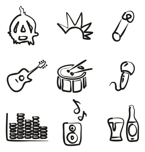 ilustrações, clipart, desenhos animados e ícones de ícones de punk à mão livre - símbolo da anarquia ilustrações