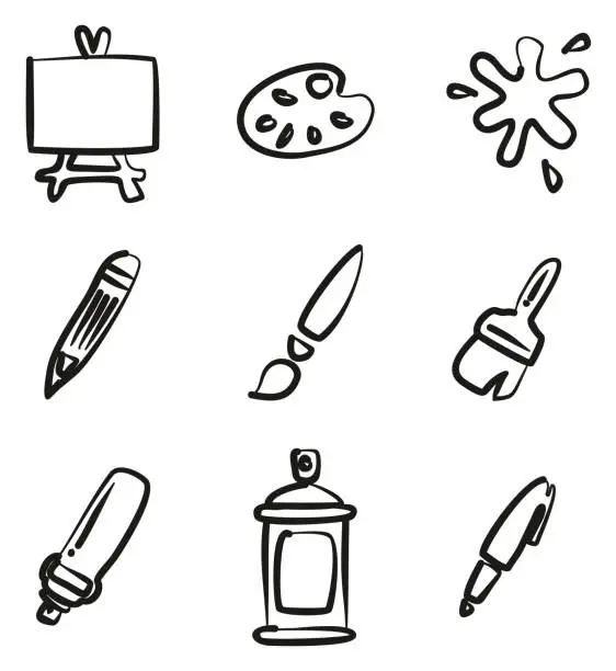 Vector illustration of Painting Or Drawing Tools Icons Freehand