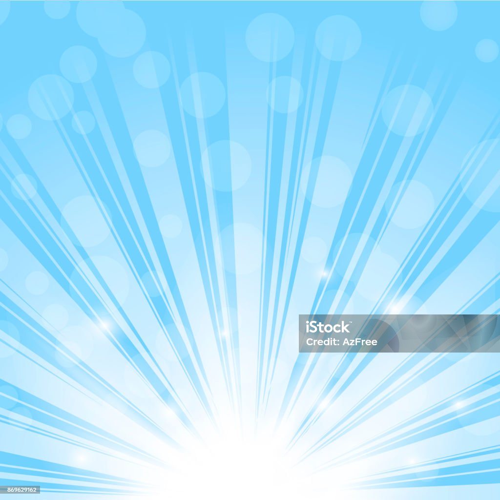 Sun rise, rays or sparkles on blue sky. Vector. Blue stock vector