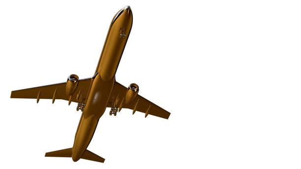 istock 3d rendering of a golden airplane on isolated on a white background 869629276