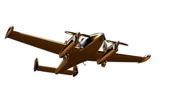 istock 3d rendering of a golden airplane on isolated on a white background 869630140