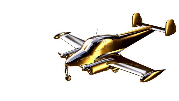 istock 3d rendering of a golden airplane on isolated on a white background 869630178