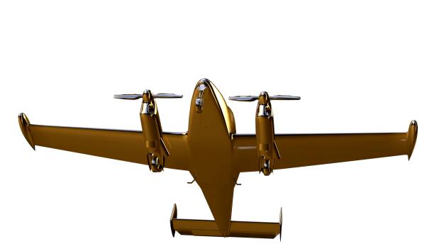 istock 3d rendering of a golden airplane on isolated on a white background 869630228