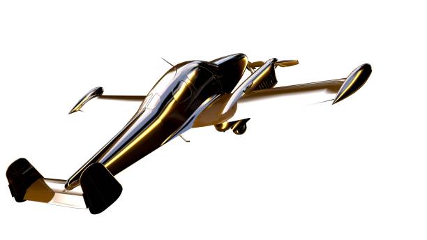 3d rendering of a golden airplane on isolated on a white background