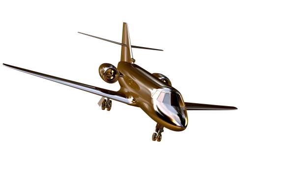 istock 3d rendering of a golden airplane on isolated on a white background 869630402