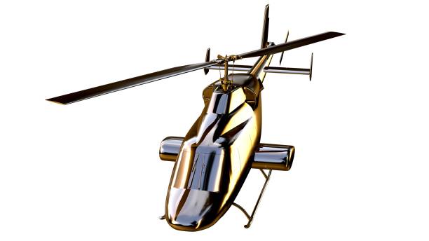 3d rendering of a golden helicopter on isolated on a white background