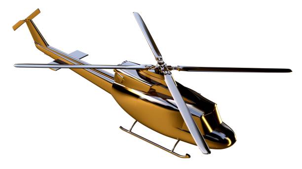 istock 3d rendering of a golden helicopter on isolated on a white background 869631298