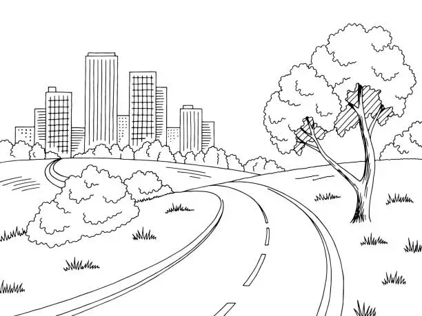 Vector illustration of Road city graphic black white city landscape sketch illustration vector