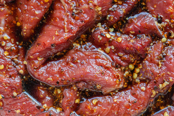 Marinated beef. stock photo