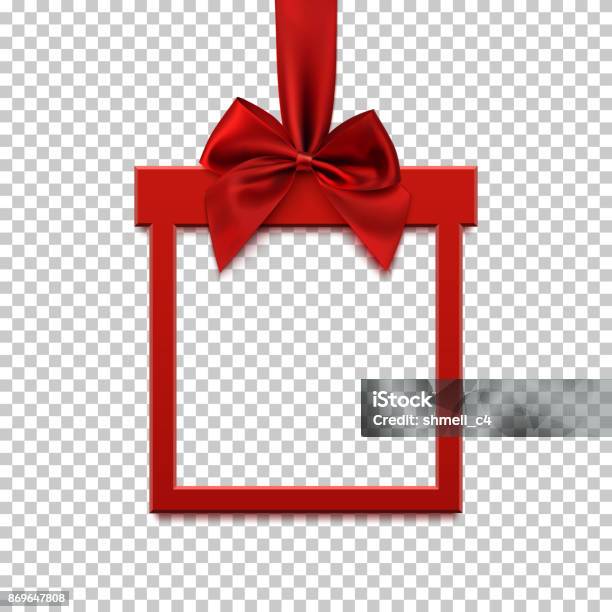 Square Banner In Form Of Gift With Red Ribbon And Bow Stock Illustration - Download Image Now