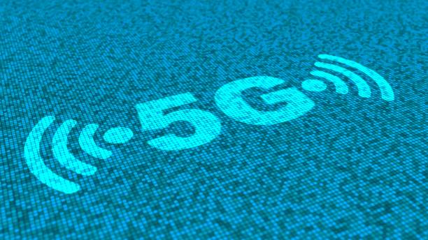 istock 5G and wifi symbols in blue on a square matrix background 869650710