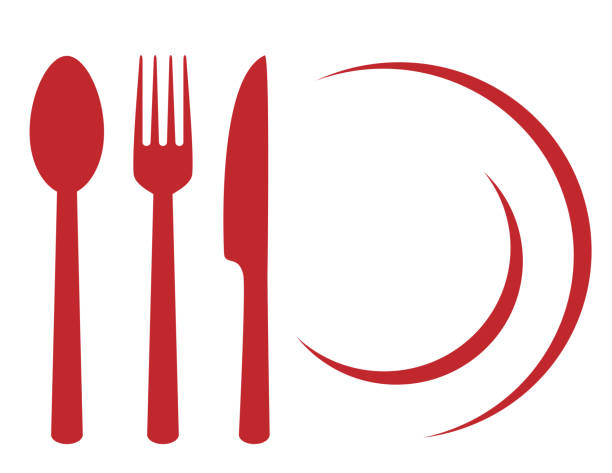 illustrazioni stock, clip art, cartoni animati e icone di tendenza di simbolo ristorante - silverware fork spoon dining