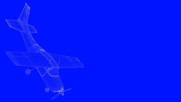 istock 3d rendering of a blue print airplane in white lines on a blue background 869662468