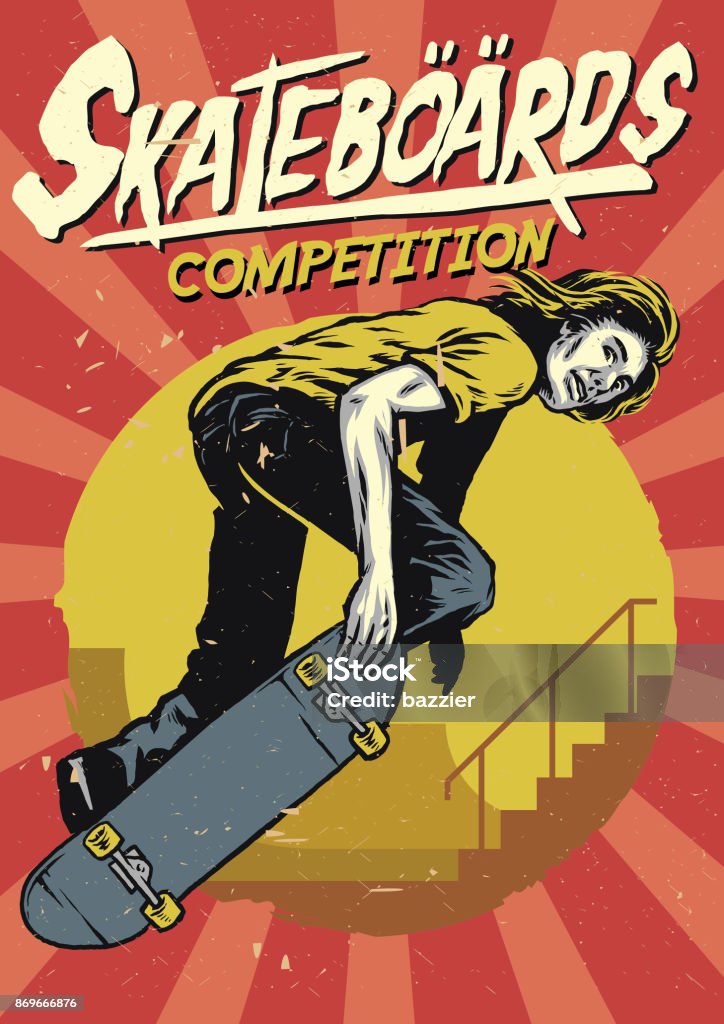 hand drawing of skateboarding competition poster vector of hand drawing of skateboarding competition poster Skateboard Park stock vector