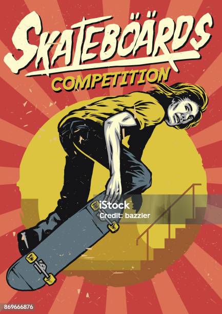 Hand Drawing Of Skateboarding Competition Poster Stock Illustration - Download Image Now - Skateboard Park, Poster, Skateboard