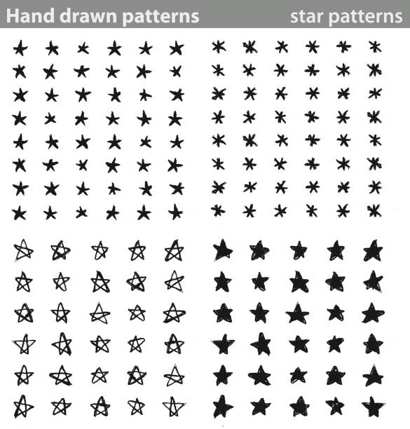 Patrones dibujados a mano, patrones de estrellas - ilustración de arte vectorial