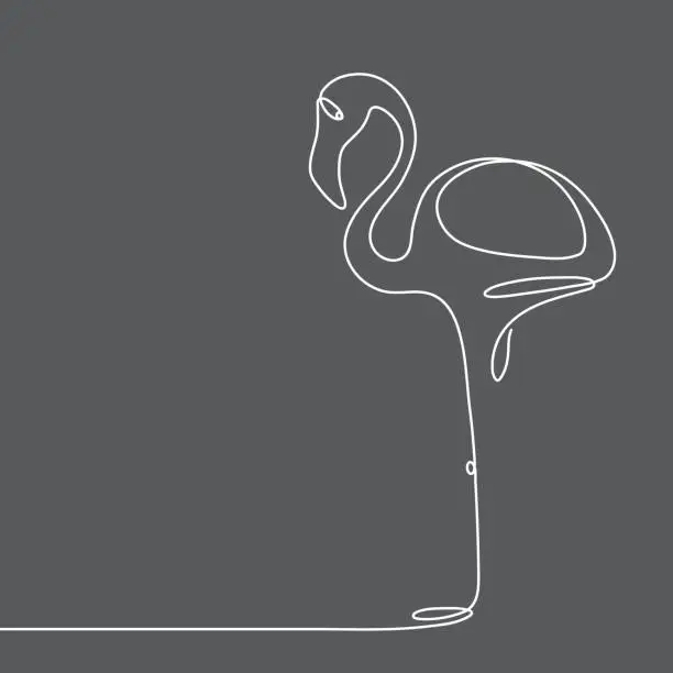 Vector illustration of Continuous line flamingo staying on one leg. Abstract modern decoration, logo. Vector illustration. One line drawing of bird form.