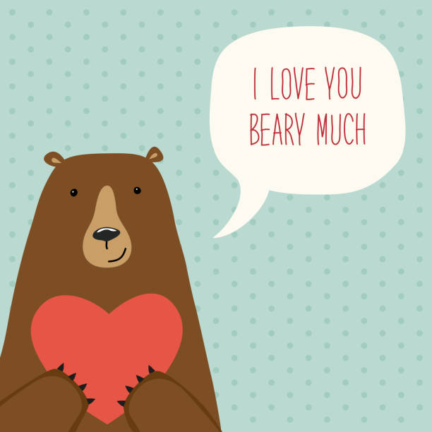 Cute Retro Hand Drawn Valentines Day Card As Funny Bear With Heart And  Speech Bubble Stock Illustration - Download Image Now - iStock