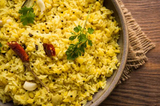 moong dal khichdi or khichri, Indian national Dish or food, selective focus