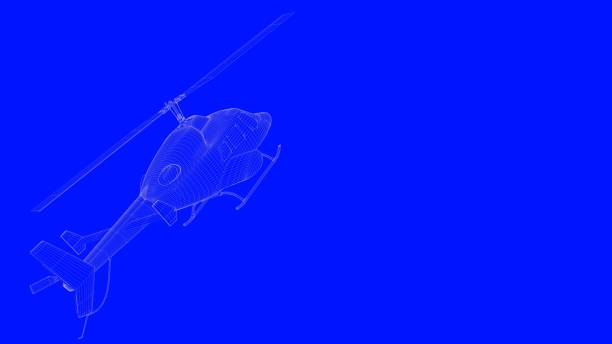 istock 3d rendering of a blue print helicopter  in white lines on a blue background 869673352