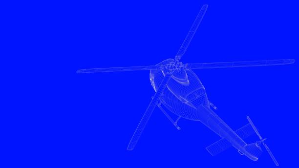 istock 3d rendering of a blue print helicopter  in white lines on a blue background 869673736