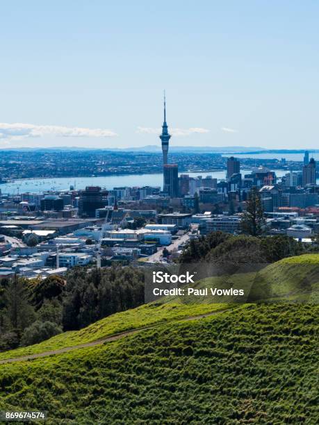 Auckland Skyline From Mount Eden Domain Park New Zealand Stock Photo - Download Image Now