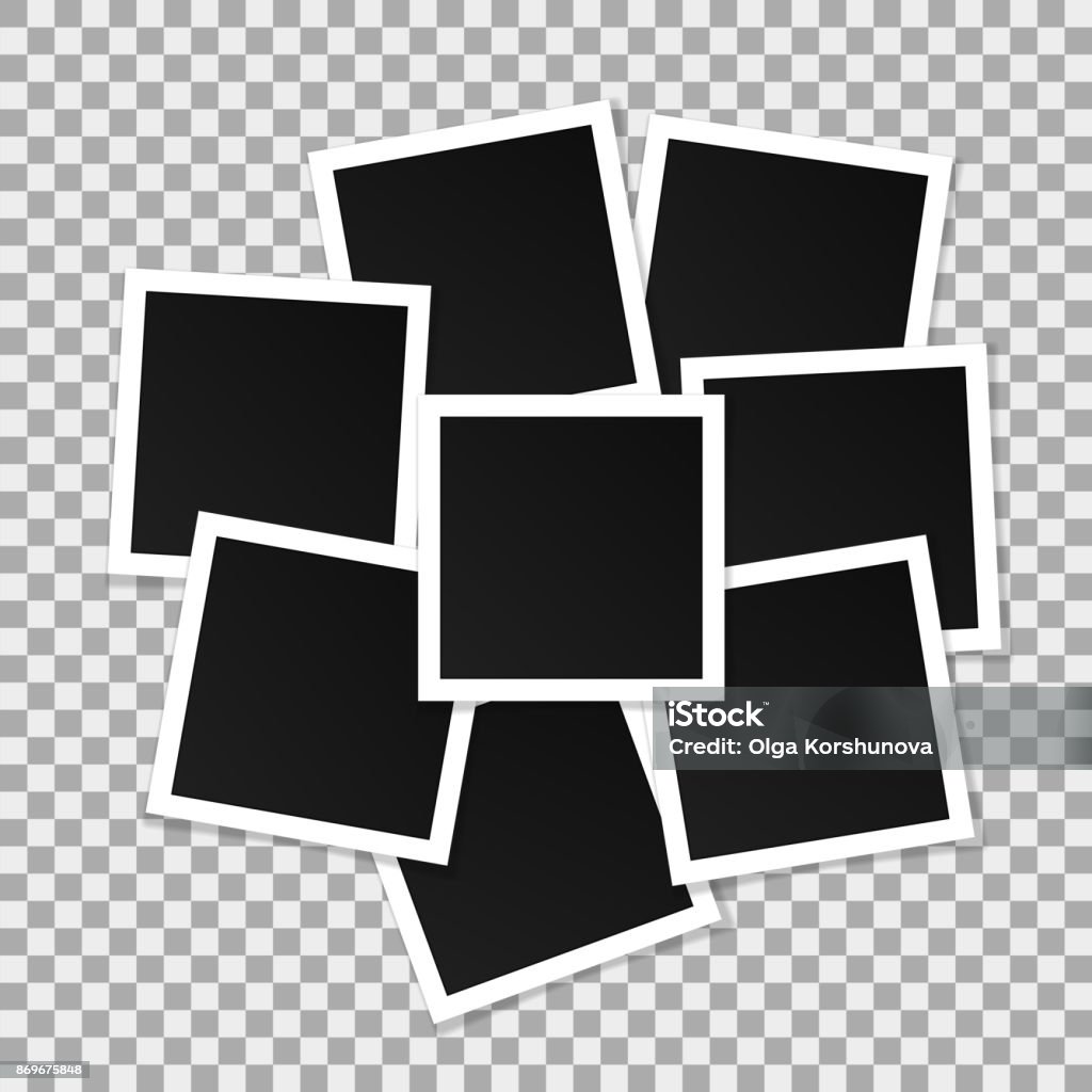 Set of square vector photo frames. Collage of realistic frames isolated on transparent background. Template design. Vector illustration Image Montage stock vector