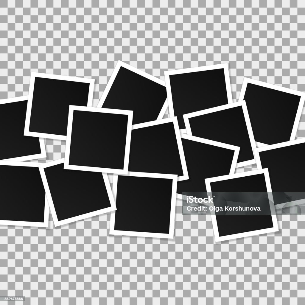 Set of square vector photo frames. Collage of realistic frames isolated on transparent background. Template design. Vector illustration Image Montage stock vector